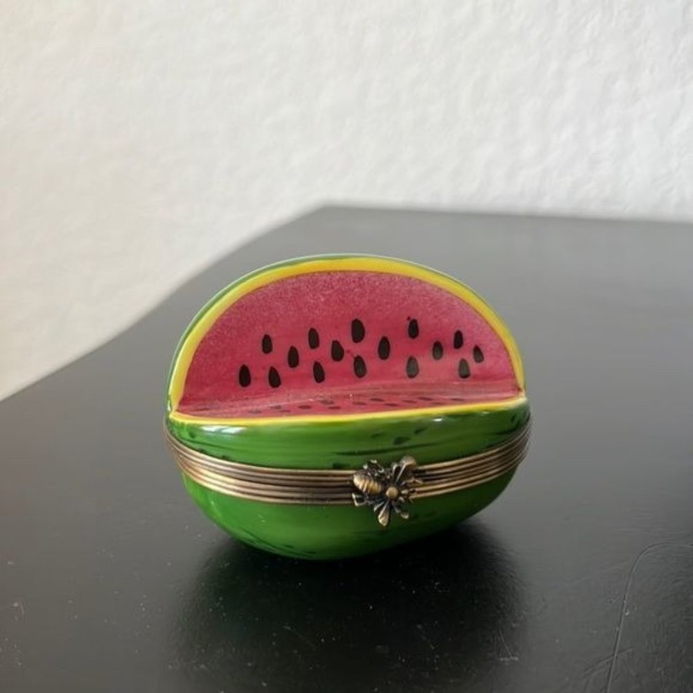 Limoges Chamart Peint Main Watermelon Slice Trinket Pill Box - Picture 1 of 12